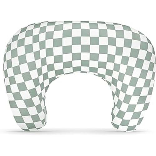 DILIMI Nursing Pillow Cover, Soft Stretchy Nursing Cover for New-Designed Breastfeeding Pillow, Removable Slipover for Baby Boy and Girls, Green Checkered Only Cover
