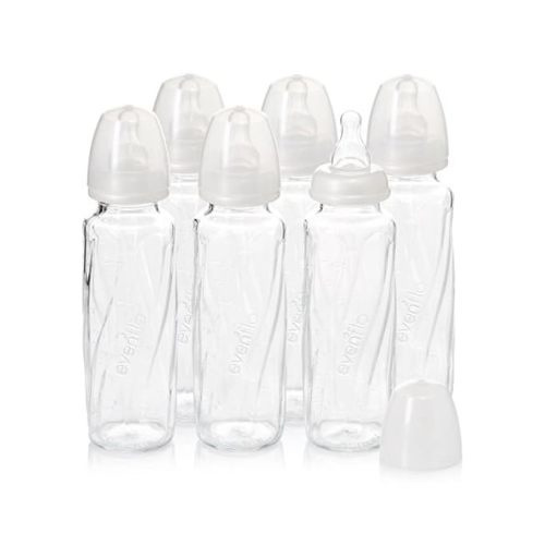 Evenflo Feeding Glass Premium Proflo Vented Plus Bottles for Baby, Infant and Newborn - Helps Reduce Colic - Clear, 8 Ounce (Pack of 6)