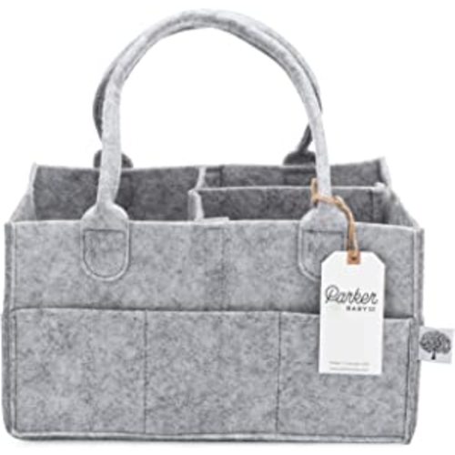 Parker Baby Diaper Caddy - Nursery Storage Bin and Car Organizer for Diapers and Baby Wipes - Grey - Regular - Gray
