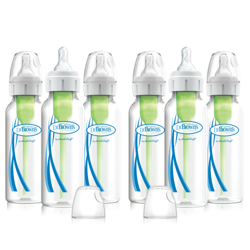 Dr. Brown's Natural Flow Anti-Colic Options+ Narrow Baby Bottle, 8oz/250ml, Slow Flow, 0m+, 6 Pack