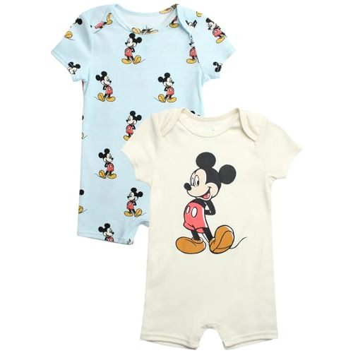 Disney Baby Boys Romper - 2 Pack Short Sleeve Baby Jumpsuit with Snap Closure - Cozy Baby Bodysuit for Boys (Newborn/Infant)