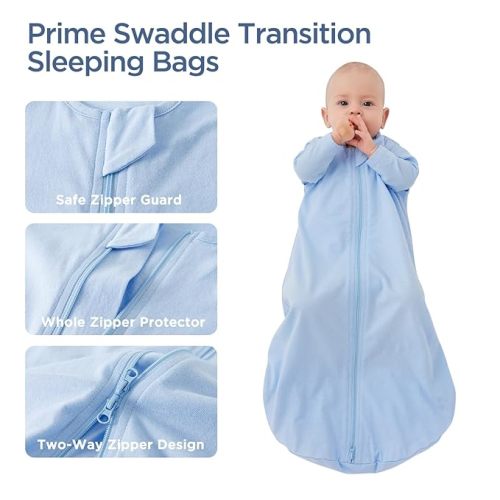Duomiaomiao 3 Pack Baby Sleep Sack 100% Organic Cotton Lightweight Breathable Comfy Toddler Sleeping Sack (0.5tog Gray&Blue&Pink, Medium)