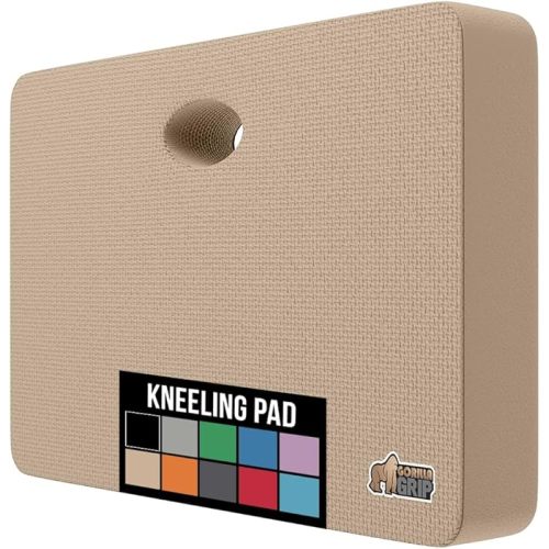 GORILLA GRIP Extra Thick Patent Pending Soft Foam Kneeling Pad, Supportive Large Cushion Knee Pads for Gardening, Baby Bath Time, Dirt and Water Resistant, Workout and Garden Supplies, 17.5x11, Beige