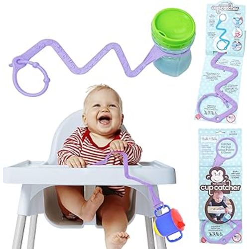 Brilli Baby Cup Catcher | Patented Safety Baby Toy Strap | Secure Sippy Cups, Bottles, Pacifiers & Toys to Stroller, High Chair, Car Seat | Dishwasher-Safe, Food-Grade, Made in USA (Lavender)