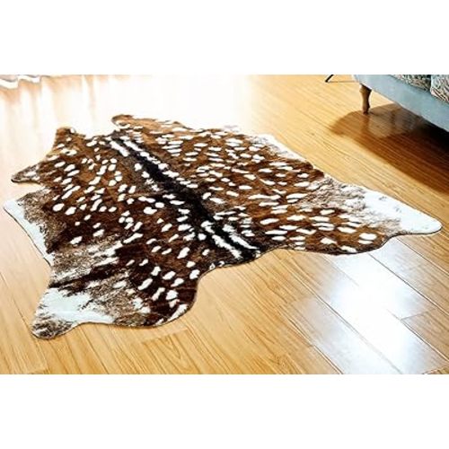 Faux Cowhide Area Rug, Brown, 6.1x5 Feet, Animal Print, Suede Backing