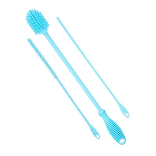 Unique Bargains Silicone Bottle Brush with 2 Straw Brush for Cleaning Narrow Neck Containers Sport Bottles Green