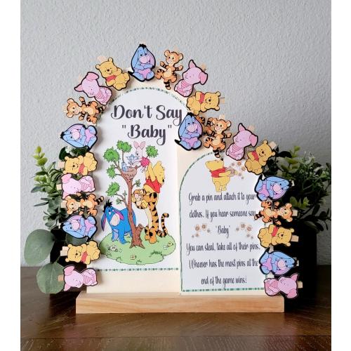 Winnie the Poo Mini clothepin Charecters Layered Wood Arch Holder &quot;Don&#39;t Say baby&quot;