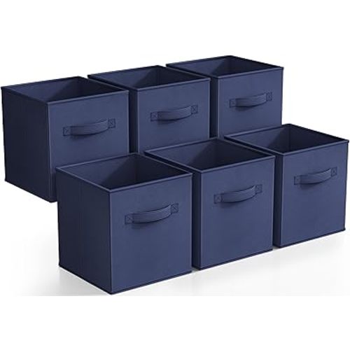 Sorbus Foldable Storage Cubes - 6 Fabric Baskets for Organizing Pantry, Closet, Shelf, Nursery, Playroom, Toy Box, Cubby -11 Inch Dual Handle Collapsible Closet Organizers and Storage Bins (Navy Blue)