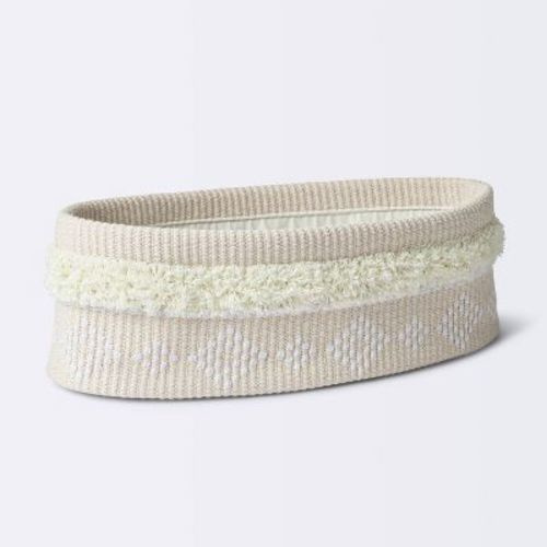 Tufted Fabric Medium Oval Storage Basket - Khaki And Cream - Cloud Island™