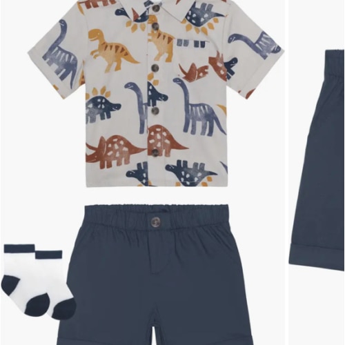 Print Button-Up Shirt, Shorts & Socks Set