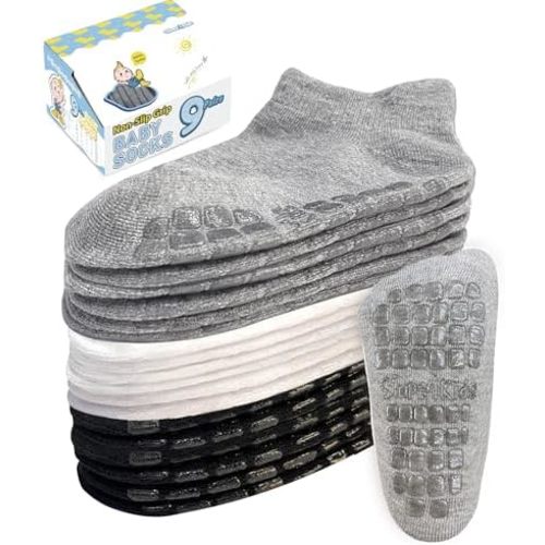 Simply Kids Non-Slip Toddler Ankle Socks (9 Pairs) – Superior Grip, Soft Cotton, for Active Baby Girls & Boys (Ages 0-7)