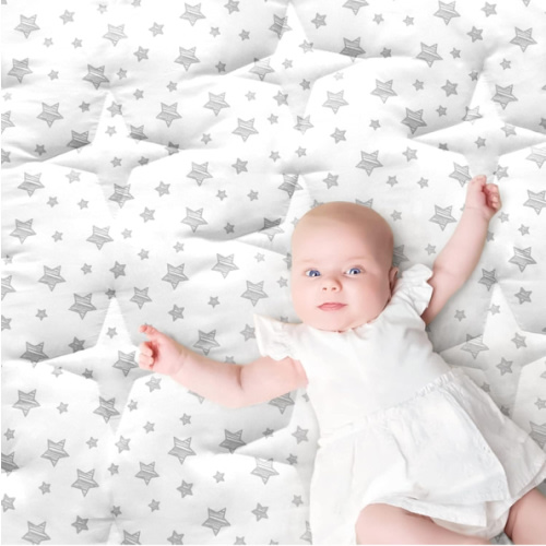 Baby Play Mat 50" X 50" Playpen Mat Fit for TODALE and Dripex Baby Playpen, One-Piece Crawling Mat Non Slip Cushioned Baby Playmat for Floor 50x50 Inches White Star