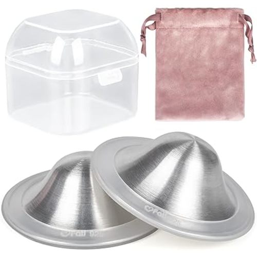 The Original Silver Nursing Cups, Nipple Covers for Breastfeeding, Nipple Shields for Nursing Newborn, Breastfeeding Essentials Silver Nipple Guards for Sore Nipple Relief-XL