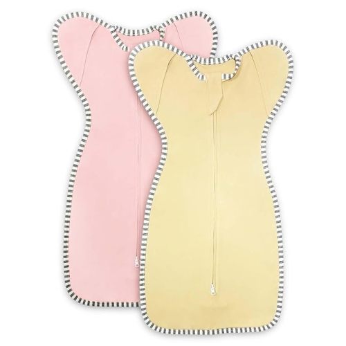 Newborn Swaddle 0-3 Months Sleep Sack Transition Swaddle 0-3 Months Arms up Swaddles with 2-Way Zipper Arms In/Out 100% Cotton 0.8 Tog Baby Swaddles for Newborn Sleep Sack Girls 2-Pack (Small 5-14lbs)
