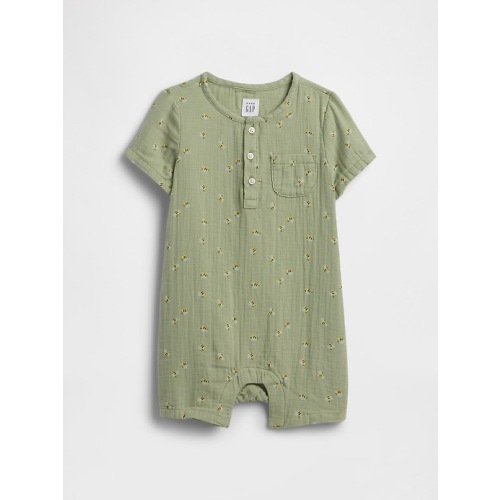 Baby Gauze Henley Romper