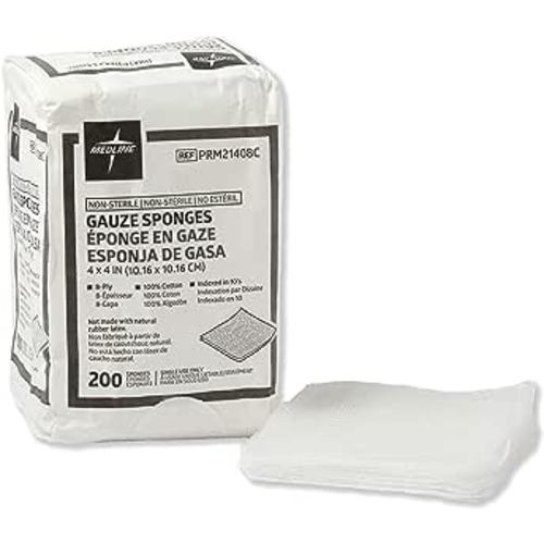 Amazon.com: Medline 4 x 4 inch Gauze Sponges, 100% Cotton, 8-Ply Woven Non-Sterile Gauze (Pack of 200) : Industrial & Scientific