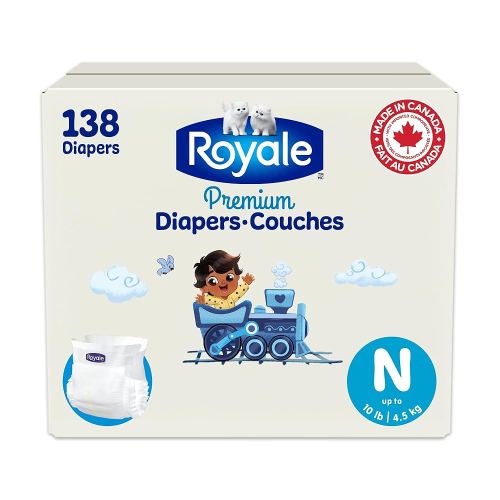 Royale Premium Diapers, Size Newborn (up to 10lb), 138 Count, Disposable Baby Diapers (Packaging may vary)