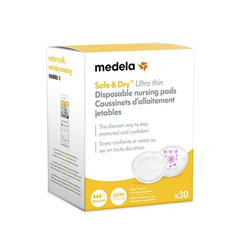 Medela Safe & Dry Ultra Thin Disposable Nursing Pads, 30 Count Breast Pads for Breastfeeding, Leakproof Design, Slender and Contoured for Optimal Fit and Discretion - Ultra-Thin