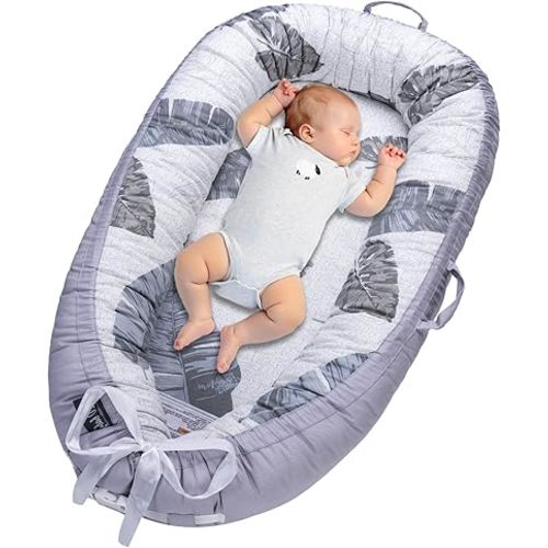 Baby Lounger, Infant Lounger for Newborn 0-24 Months, Breathable and Soft 100% Cotton Baby Nest Cover, Babies Essentials Gifts, Portable Co-Sleeping Baby Bed for Home and Travel