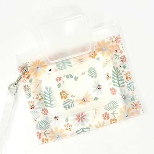 Portable & Refillable Wet Wipe Pouch - Reusable Baby Wipes Holder & Container, Mini Floral Love, 2pcs