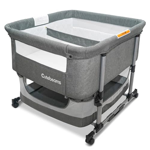 cutebeams Twin Bassinet for 2 Babies, 3 in 1 Bedside Co Sleeper Double Bassinet for Twins,Rocking Bassinet for Baby with Wheels and Storage Basket, Easy Folding Adjustable Portable Newborn Crib