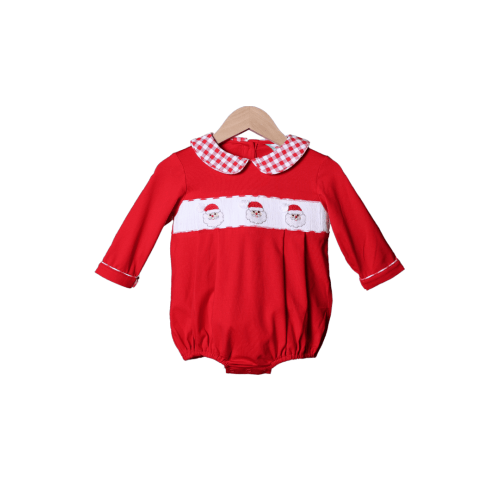 Smocked Santa Red Knit Bubble