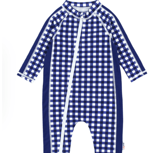 Sunsuit - Long Sleeve Romper Swimsuit | "Navy Gingham"