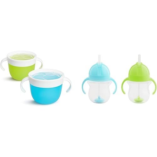Munchkin® Snack™ Catcher Toddler Snack Cups, 2 Pack, Blue/Green & Any Angle™ Weighted Straw Trainer Cup with Click Lock™ Lid, 7 Ounce, 2 Count (Pack of 1)