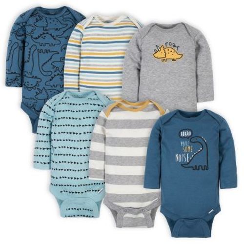 Gerber Baby Boys' Long Sleeve Onesies Bodysuits - Dinosaur - Newborn - 6-Pack