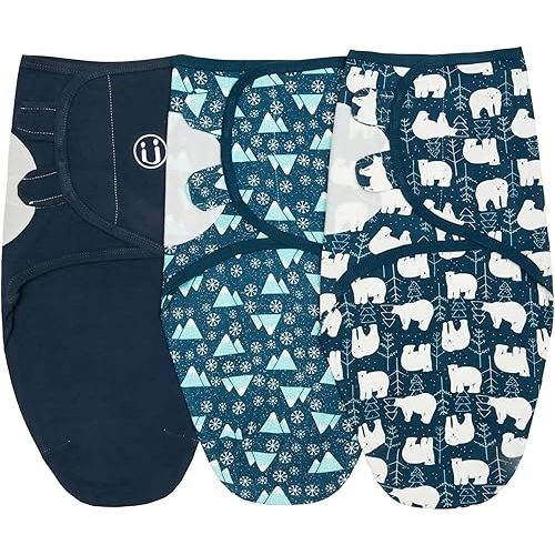 insular Swaddle Blanket, Baby Swaddle Wrap for Newborn and Infant, Adjustable Swaddle Set for Boy and Girl, Soft Cotton Baby Sleep Sack 3 Pack Small(0-3 Month), Polar Bear