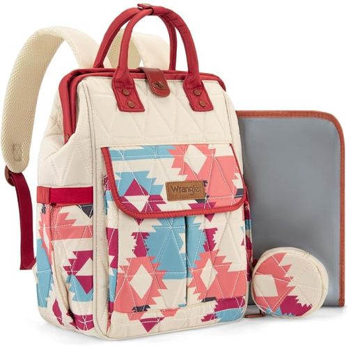 Montana West Wrangler Aztec Diaper Bag Backpack Western Backpacks for Moms Baby Essentials Bag with Twist-Lock Closure, Insulated Pockets, Portable Changing Pad, Stroller Straps, Pacifier Case