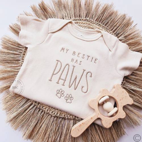 Embroidered My Bestie Has Paws, Best Friend Dog Onesie®, Baby Shower Gift, Custom baby Onesie®, Personalized Dog, Baby Newborn Gift Misc 227