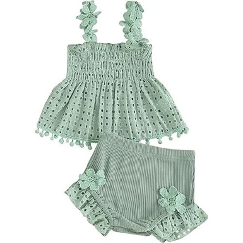 Newborn Baby Girl Clothes Cutout Pleated Tank Top Stretch Ruffle Shorts Set Summer Outfits Cute Infant Clothes