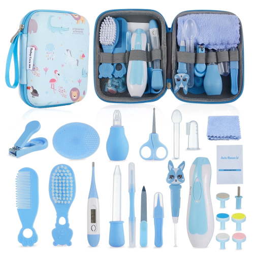 Lictin Baby Healthcare and Grooming Kit, 23-in-1 Infant Hygiene Set, Electric Nail Trimmer, Blue