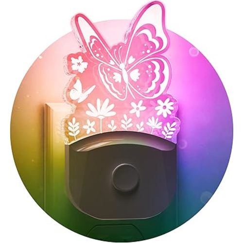 L LOHAS LED Kids Night Light, 8 RGB Color Changing Butterfly Night Lights with Dusk to Dawn Sensor, Acrylic Nursery Nightlight for Baby Room, Toddler Bedroom Decor & Gifts
