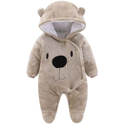 ALLAIBB Baby Newborn Snowsuit Winter Hooded Footie Fleece Jumpsuit for Infant Girls Boys - Brown - 3-6 Months