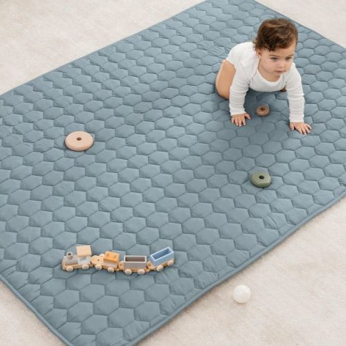 Premium Play Mat - Soft and Comfortable Kids & Toddler Play Mat with Non-Slip Bottom By Comfy Cubs - Pacific Blue, Rectangle, 48x72