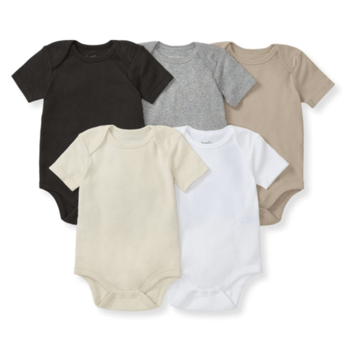 Solid Organic Cotton Short Sleeve Baby Bodysuits 5 Pack Ash
