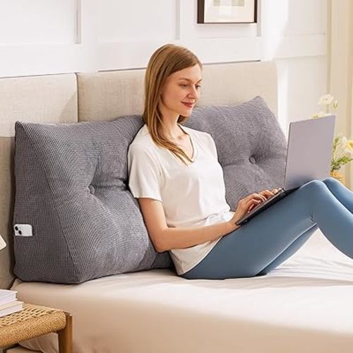 IASEAHK Headboard Pillow Queen, Triangle Pillows for Headboard, Head Board Backrest Wedge Pillow for Reading Sitting Working, Daybed Pillows with Removable Cover for Bed Dorm Sofa, Dark Grey