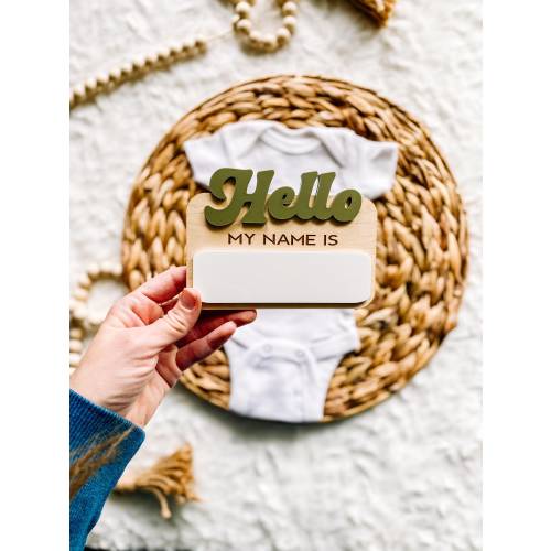 Dry Erase Baby Birth Announcement Sign - Write in Baby Name - Hello My Name Is - 3D Engraved Newborn Hospital Photo Prop - Baby Name Plaque