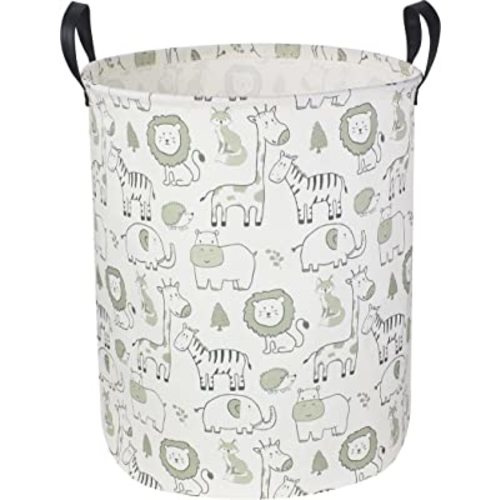 Baby Laundry Basket,Collapsible Kids Toys Storage Baskets,Nursery Hamper for Boys and Girls,Jungle Bedroom Decor,Gift Basket(Green Animals - 1