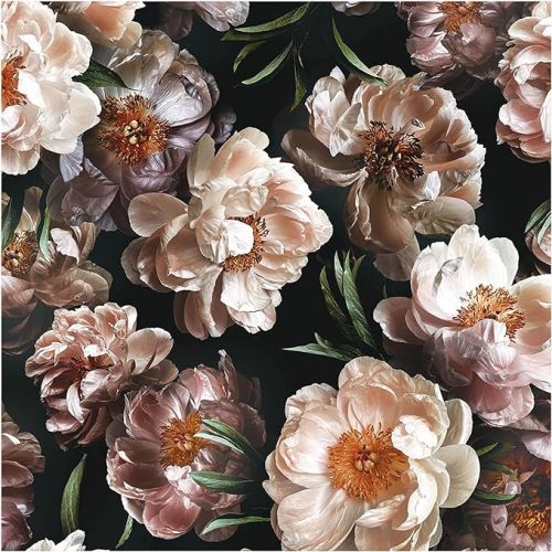 HAOKHOME 93278 Floral Peel and Stick Wallpaper Peony Removable Black/Pink/Green Stick on Contact Paper Wild Mural 17.7in x 9.8ft - S: 17.7in x 9.8ft