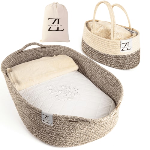 ZEAL'N LIFE Baby Changing Basket Diaper Caddy & Soft Blanket - Baby Changing Pad w/ Thick Foam Mat