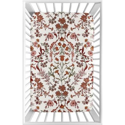 Sweet Jojo Designs Girl Baby Fitted Mini Crib Sheet Boho Floral Wildflower Rust Orange Ivory Off White