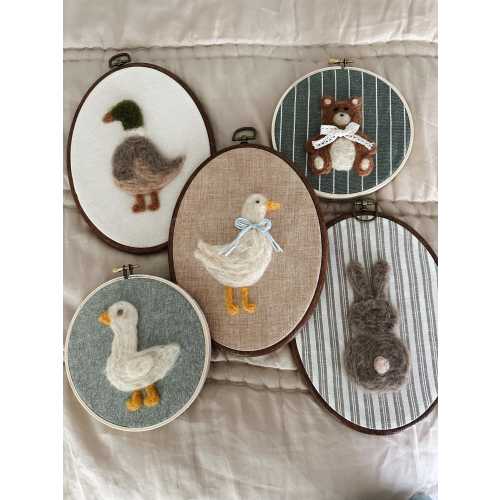 Felted Goose Nursery Wall Art – Handmade Needle Felt Embroidery Hoop – Heirloom Baby Room Décor
