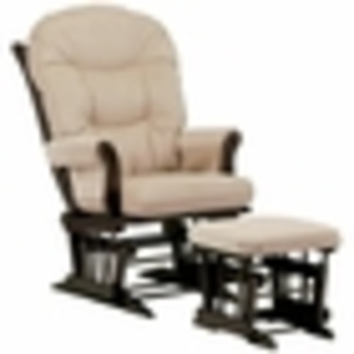 Dutailier Espresso Sleigh Glider and Ottoman Set with Light Beige Cushions FREE SHIPPING