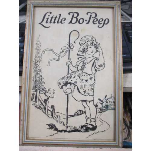 Vintage LITTLE BO PEEP Framed Print childs room nursery rhymes mid century decor