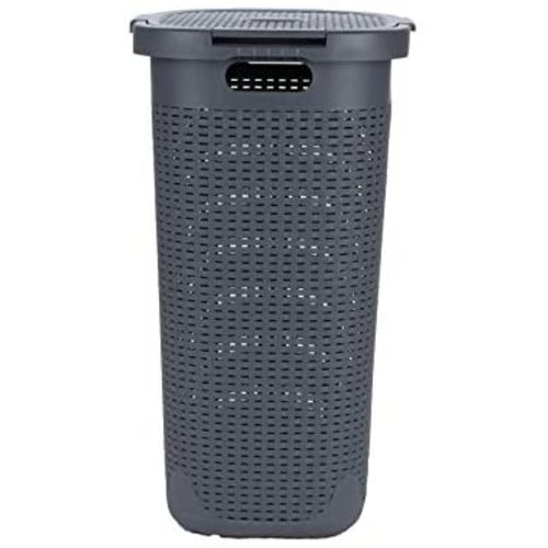 Mind Reader Basket Laundry Hamper with Cutout Handles, Washing Bin, Dirty Clothes Storage, Bathroom, Bedroom, Closet, 50 Liter, Gray