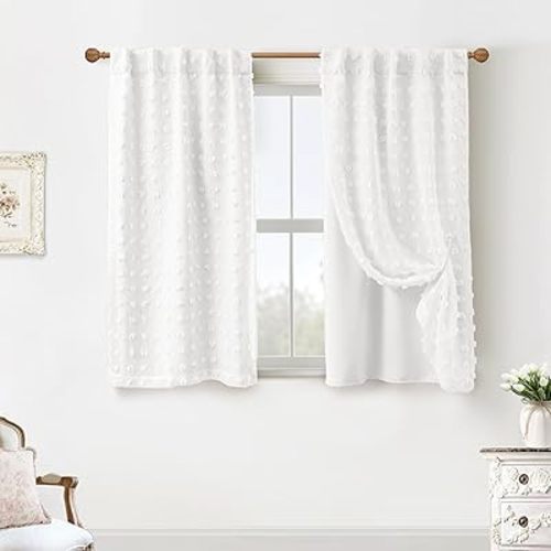 Short Blackout Curtains for Bedroom,Back Tab Semi Black Out Sheer Double Layered Curtains 54 Inch Long