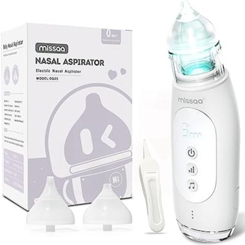 MISSAA Baby Nasal Aspirator Electric, Nasal Aspirator for Baby Toddler with 3 Levels Suction Baby Nose Sucker Self-Cleaning Automatic Nose Cleaner with Pause, Music, Light, White